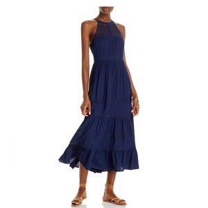 Aqua Sleeveless Lace Trim Midi Dress